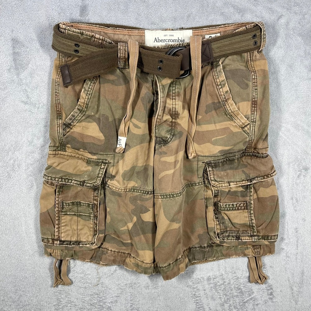 Abercrombie & Fitch Cargo Shorts Mens 31(33) Camo Vintage Belted Utility